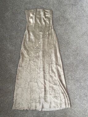 Strapless Satin Slip Dress in Taupe Marble